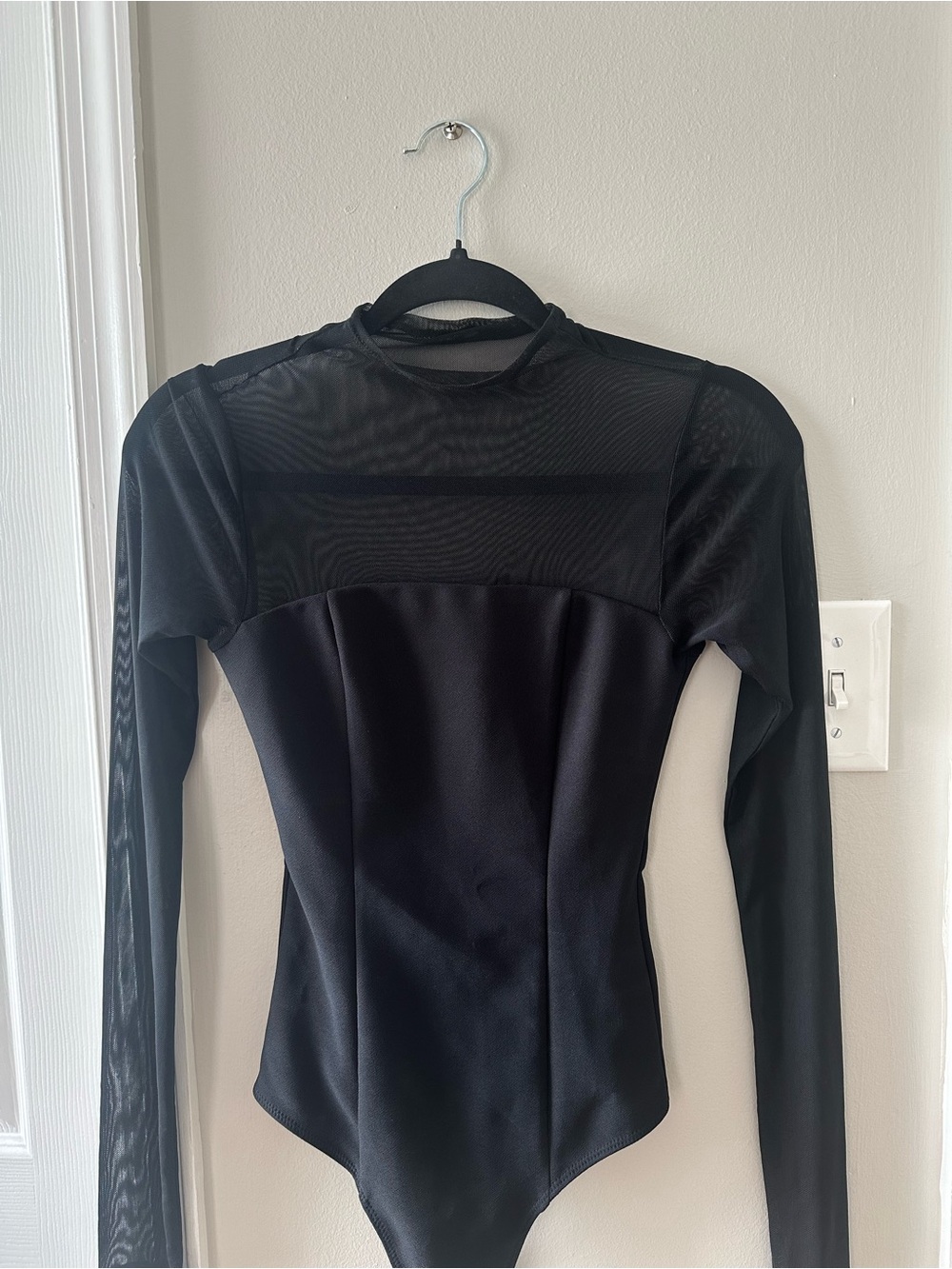 Abercrombie & Fitch Black Long-Sleeve Mesh-Panel Bodysuit